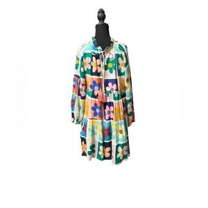 Briton Court Floral Long Sleeve Dress with Multicolor Design Size Small